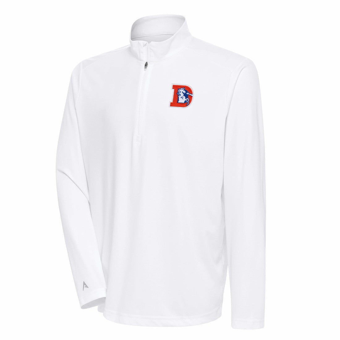 NFL Denver Broncos Antigua Team Logo Throwback Tribute Quarter-Zip Pullover Top