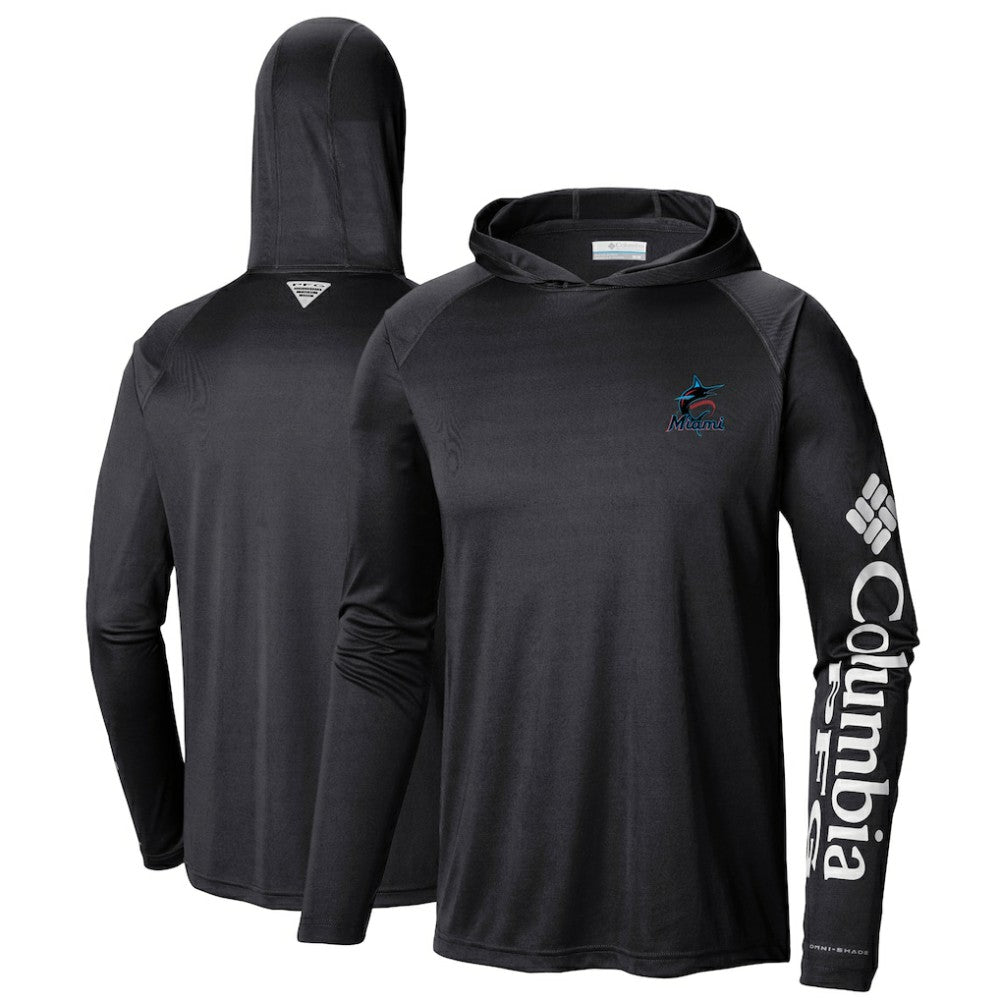 Miami Marlins Terminal Tackle Long Sleeve Hoodie T-Shirt - Black | Columbia