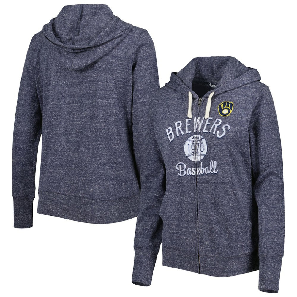 Milwaukee Brewers Touch Women's Training Camp Tri-Blend Lightweight Full-Zip Hoodie - Navy