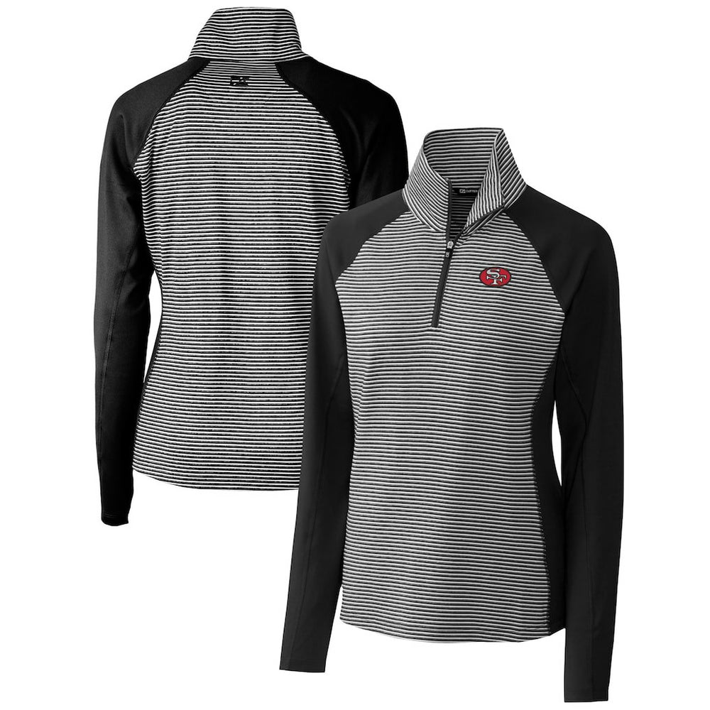 NFL San Francisco 49ers Cutter & Buck Women's Throwback Logo Forge Tonal Stripe Stretch Half-Zip Pullover Top