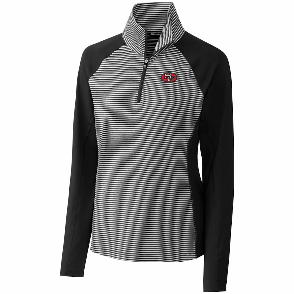 NFL San Francisco 49ers Cutter & Buck Women's Throwback Logo Forge Tonal Stripe Stretch Half-Zip Pullover Top