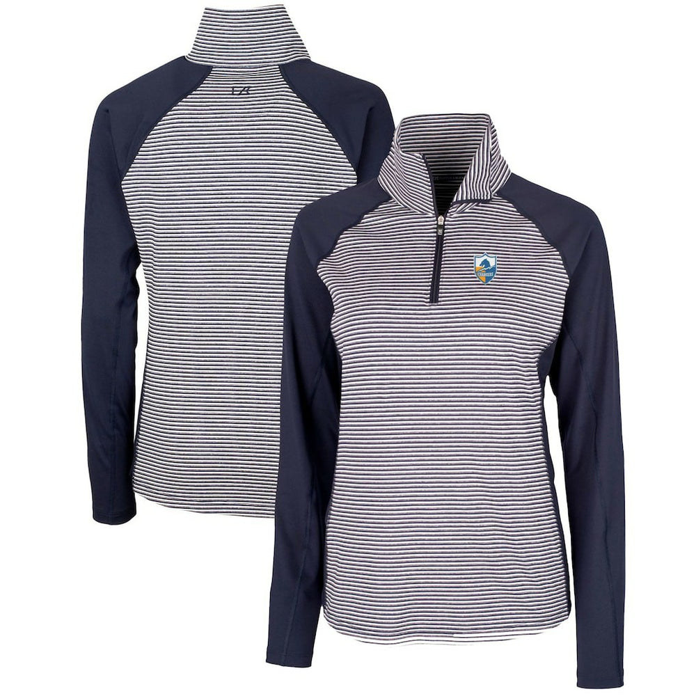NFL Los Angeles Chargers Cutter & Buck Women's Throwback Logo Forge Tonal Stripe Stretch Half-Zip Pullover Top