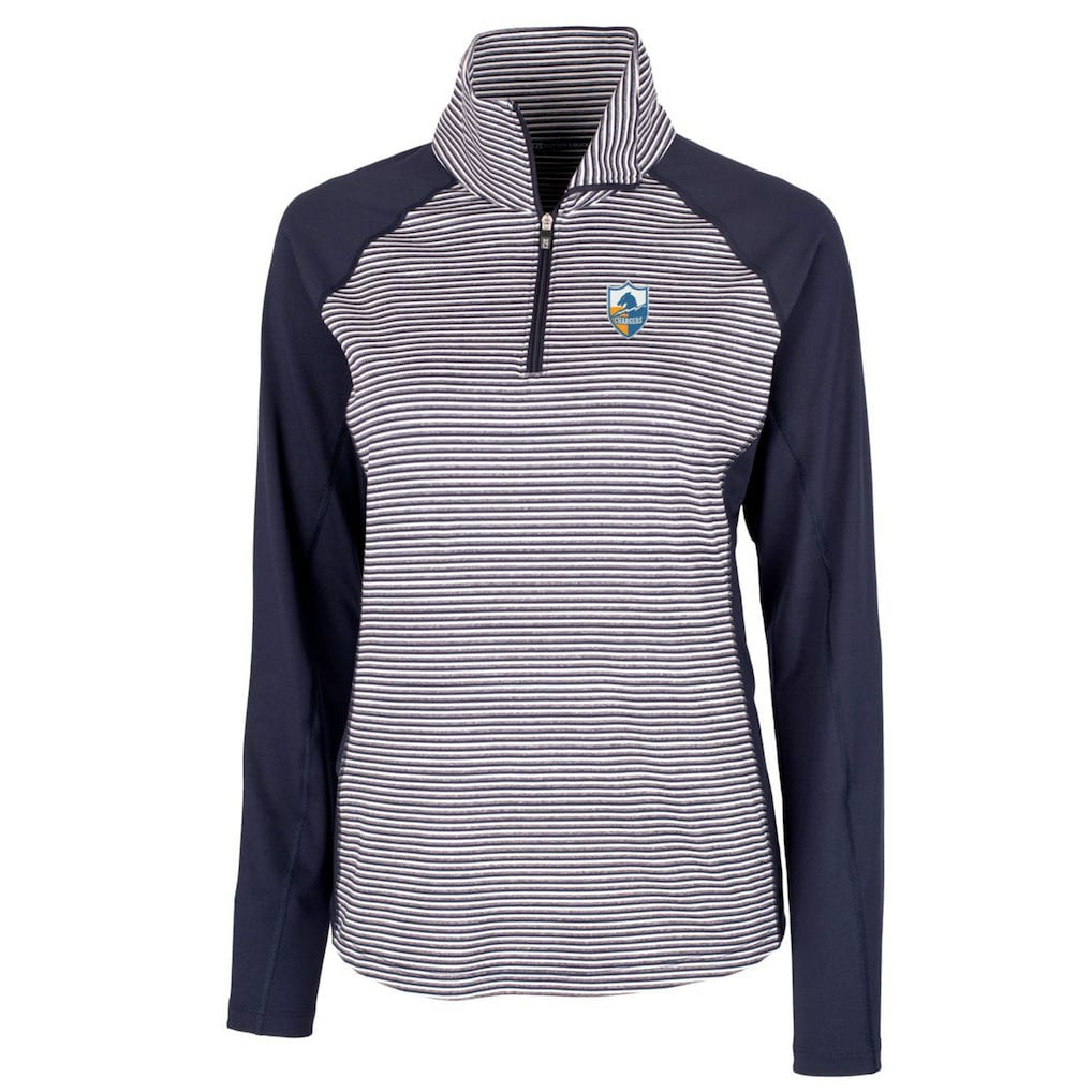 NFL Los Angeles Chargers Cutter & Buck Women's Throwback Logo Forge Tonal Stripe Stretch Half-Zip Pullover Top