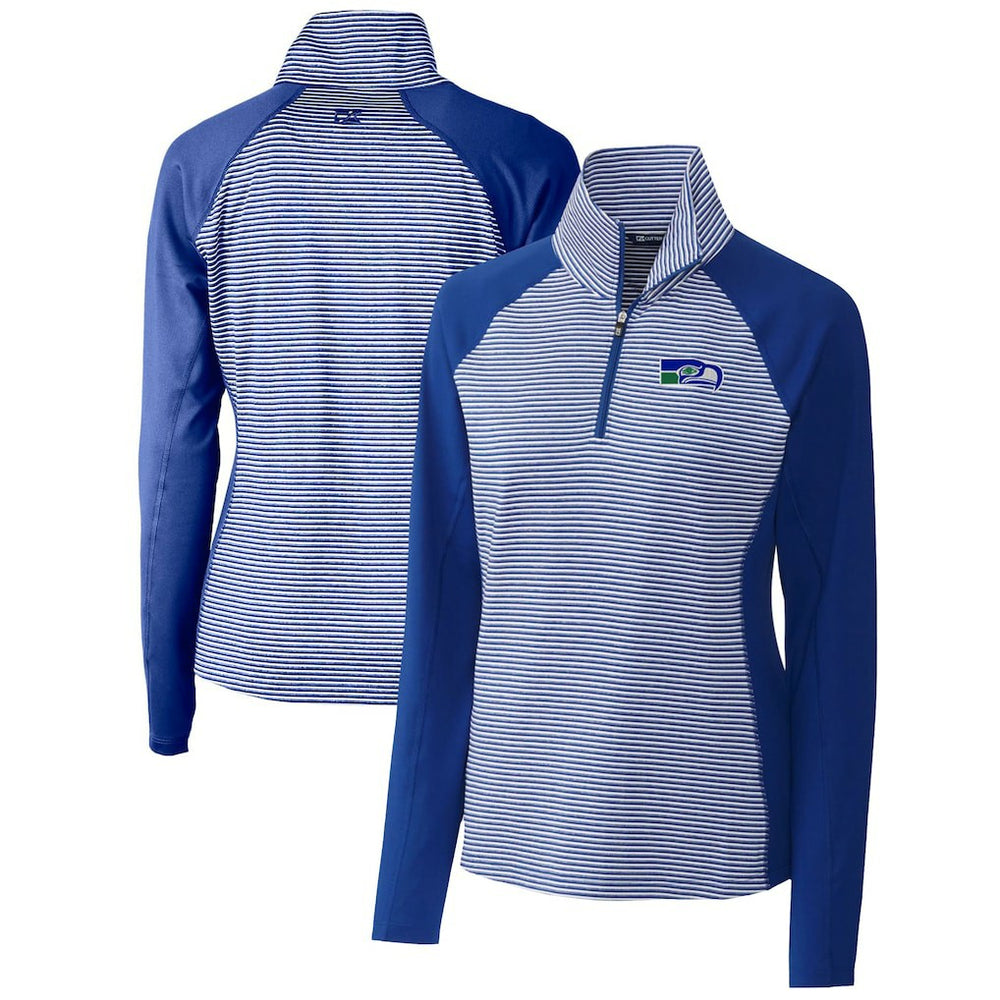 NFL Seattle Seahawks Cutter & Buck Women's Throwback Logo Forge Tonal Stripe Stretch Half-Zip Pullover Top