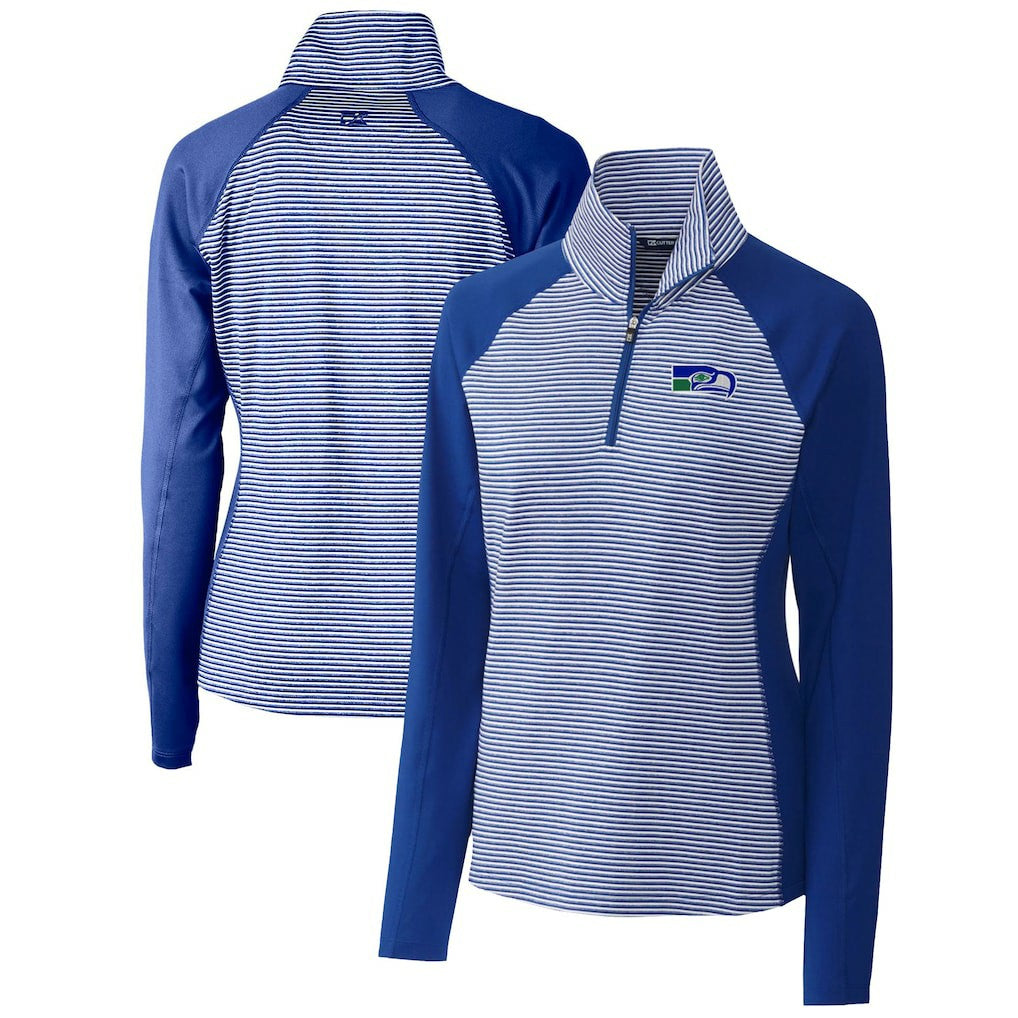 NFL Seattle Seahawks Cutter & Buck Women's Throwback Logo Forge Tonal Stripe Stretch Half-Zip Pullover Top