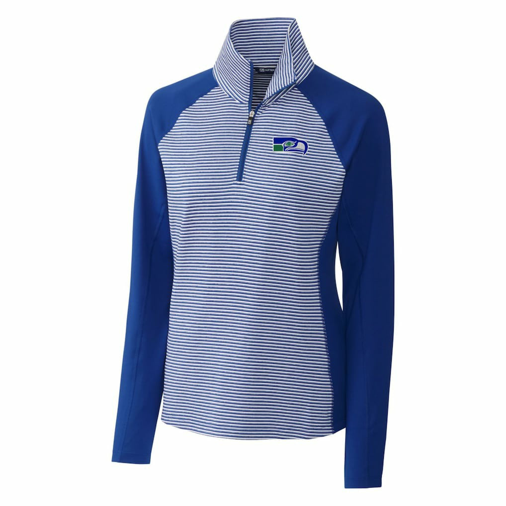 NFL Seattle Seahawks Cutter & Buck Women's Throwback Logo Forge Tonal Stripe Stretch Half-Zip Pullover Top