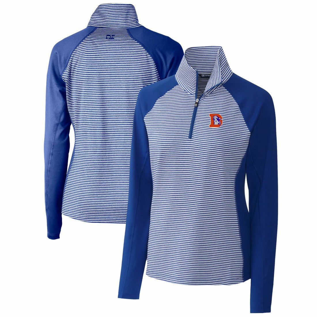 NFL Denver Broncos Cutter & Buck Women's Throwback Logo Forge Tonal Stripe Stretch Half-Zip Pullover Top