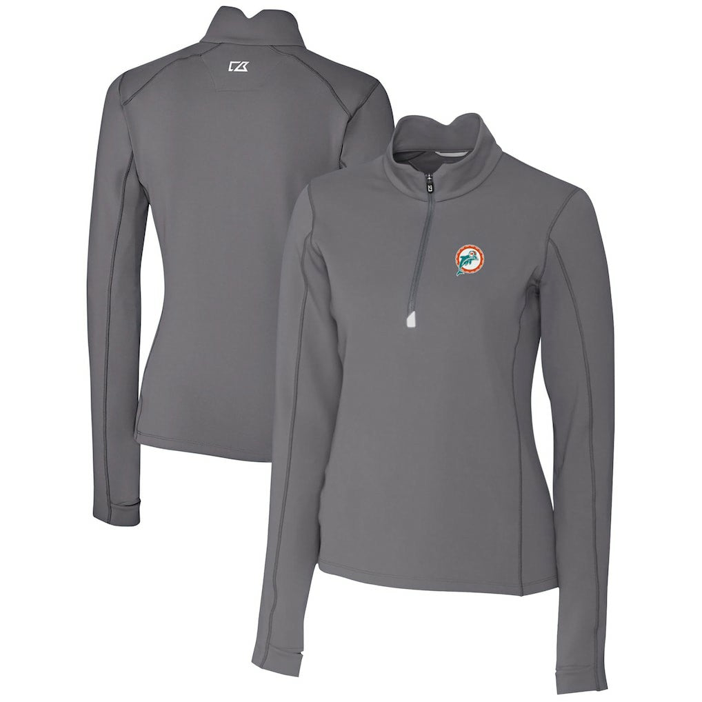 NFL Miami Dolphins Cutter & Buck Women's Throwback Logo Traverse Stretch Quarter-Zip Pullover Top