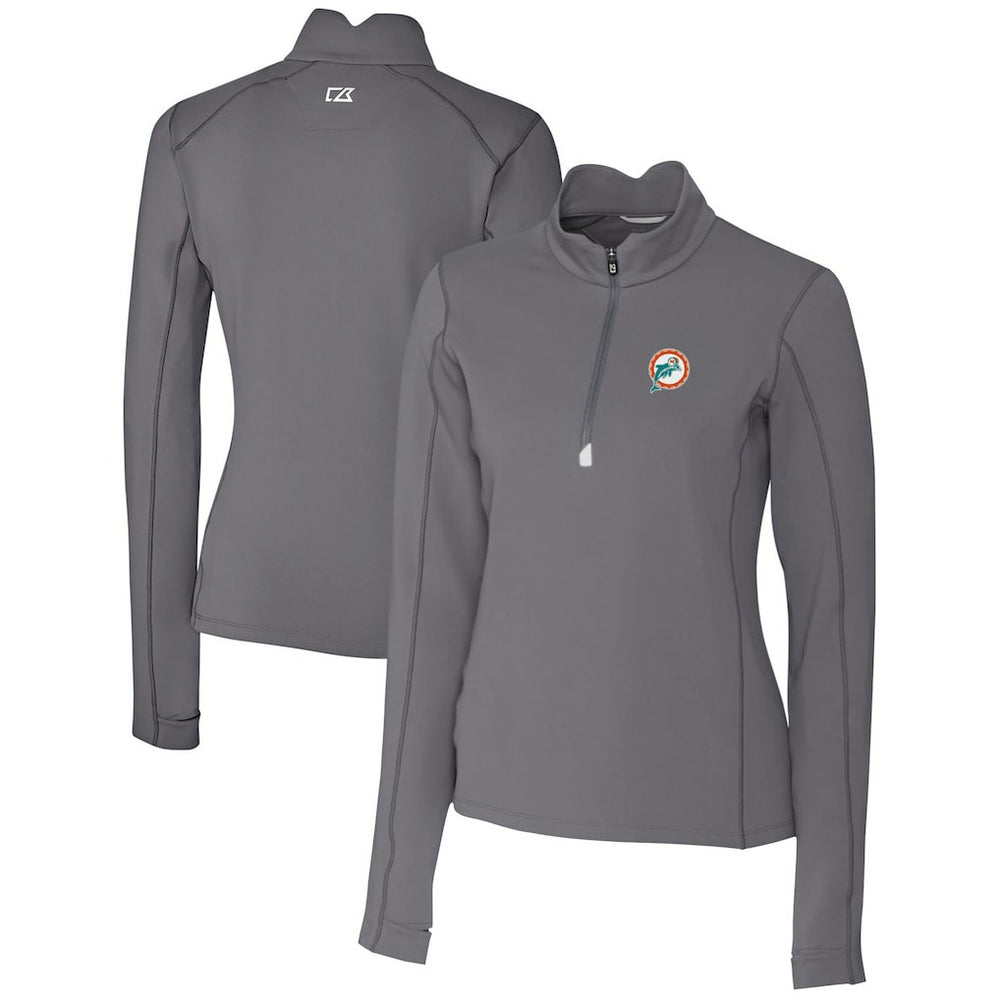 NFL Miami Dolphins Cutter & Buck Women's Throwback Logo Traverse Stretch Quarter-Zip Pullover Top