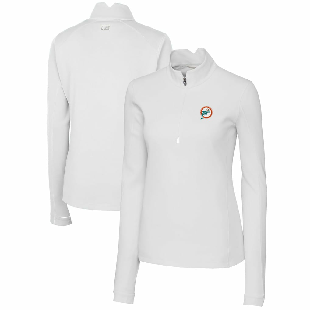 NFL Miami Dolphins Cutter & Buck Women's Throwback Logo Traverse Stretch Quarter-Zip Pullover Top