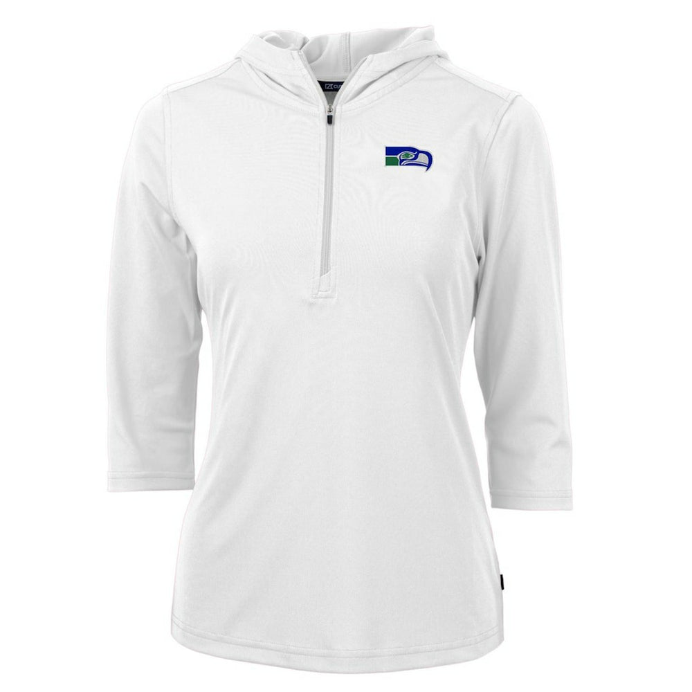 NFL Seattle Seahawks Cutter & Buck Women's Throwback Logo Virtue Eco Pique 3/4 Sleeve Half-Zip Pullover Hoodie