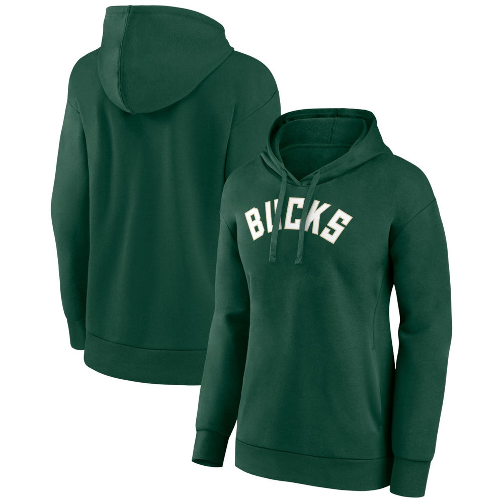Milwaukee Bucks Women's Wordmark Alt Pullover Hoodie - Hunter Green sale