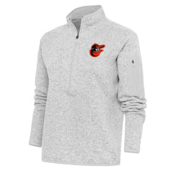 Baltimore Orioles Antigua Women's Logo Fortune Quarter-Zip Pullover Jacket - Heather Gray