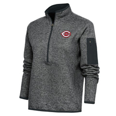 Cincinnati Reds Antigua Women's Logo Fortune Quarter-Zip Pullover Jacket - Heather Charcoal