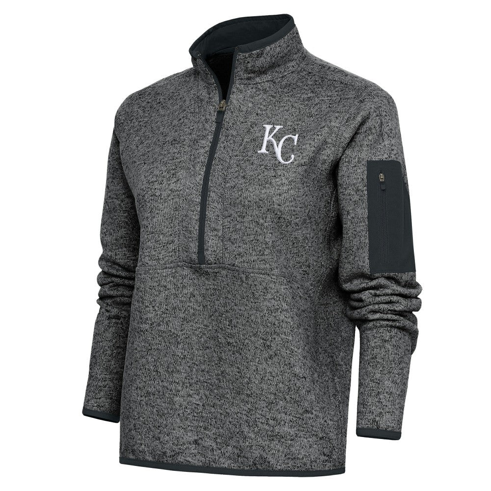Kansas City Royals Antigua Women's Logo Fortune Quarter-Zip Pullover Jacket - Heather Charcoal