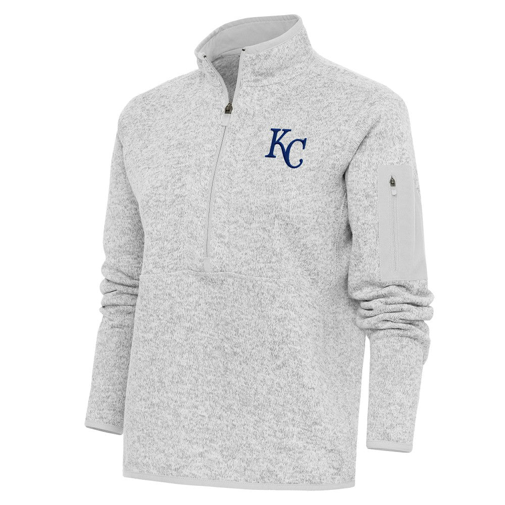 Kansas City Royals Antigua Women's Logo Fortune Quarter-Zip Pullover Jacket - Heather Gray