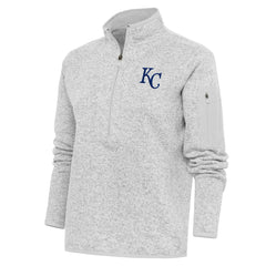 Kansas City Royals Antigua Women's Logo Fortune Quarter-Zip Pullover Jacket - Heather Gray