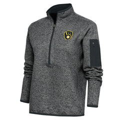 Milwaukee Brewers Antigua Women's Logo Fortune Quarter-Zip Pullover Jacket - Heather Charcoal