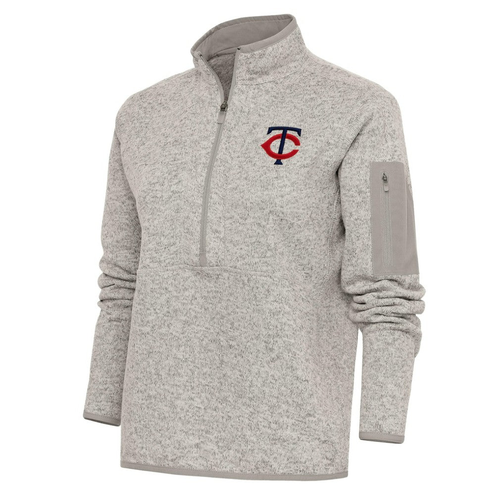 Minnesota Twins Antigua Women's Logo Fortune Quarter-Zip Pullover Jacket - Oatmeal