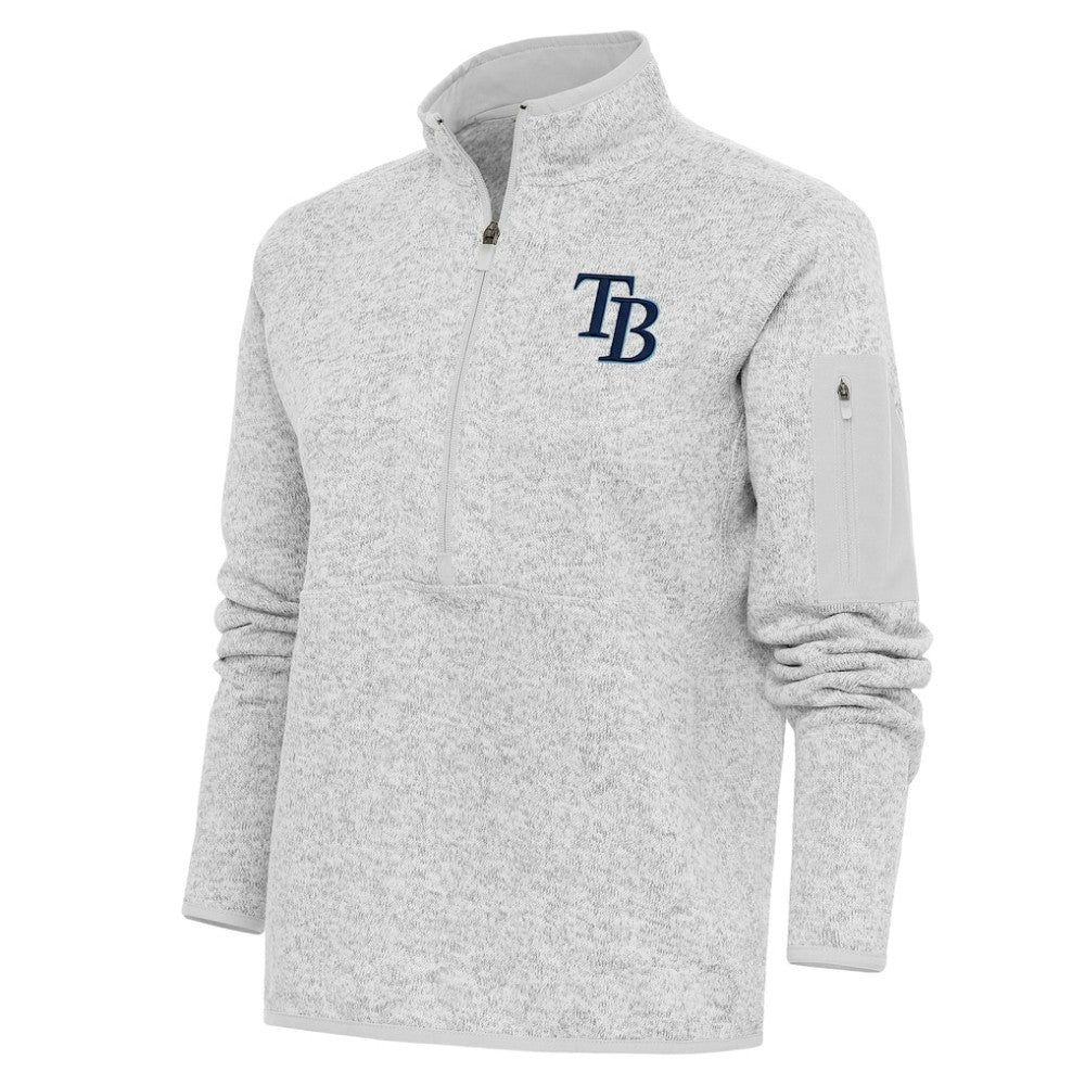 Tampa Bay Rays Antigua Women's Logo Fortune Quarter-Zip Pullover Jacket - Heather Gray