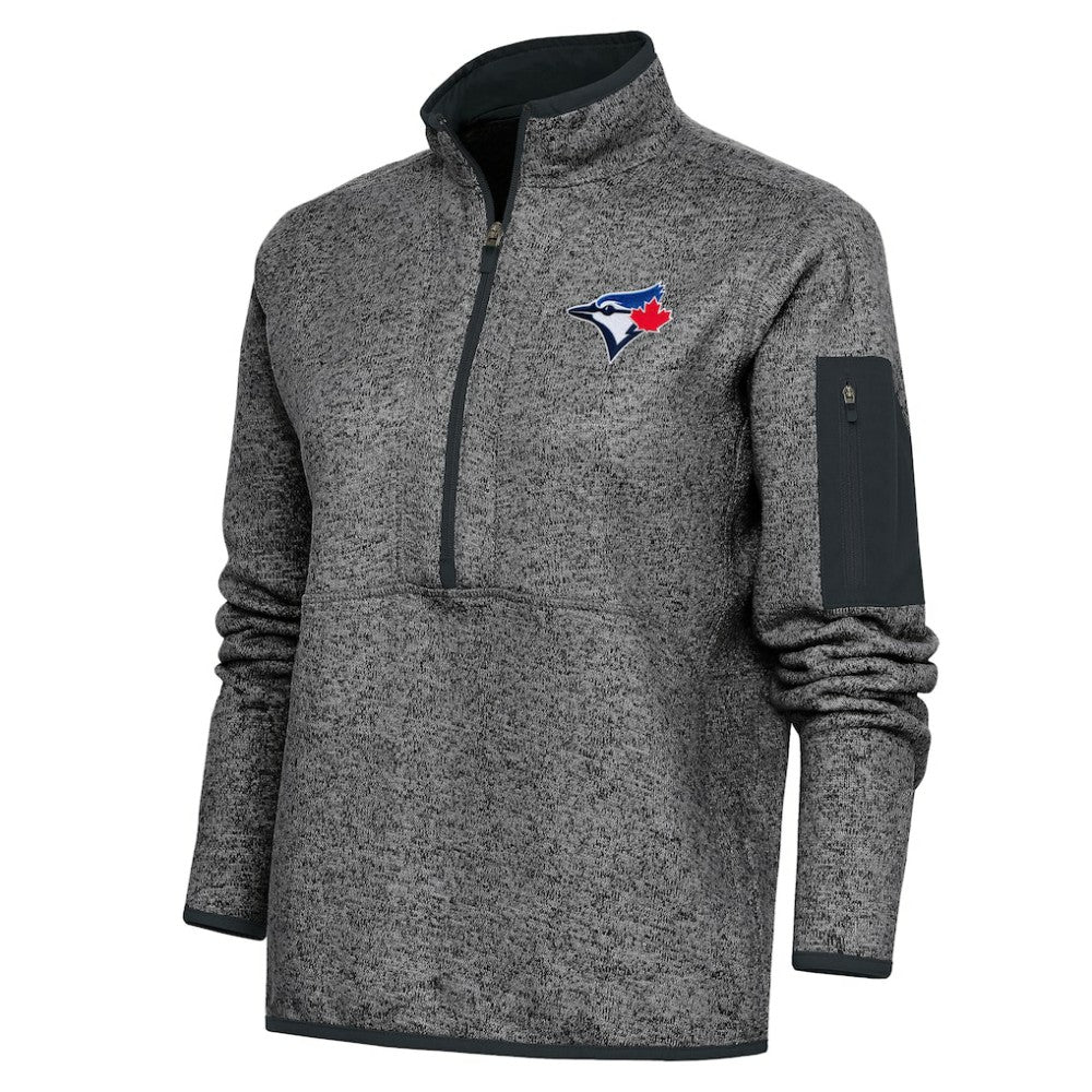 Toronto Blue Jays Antigua Women's Logo Fortune Quarter-Zip Pullover Jacket - Heather Charcoal