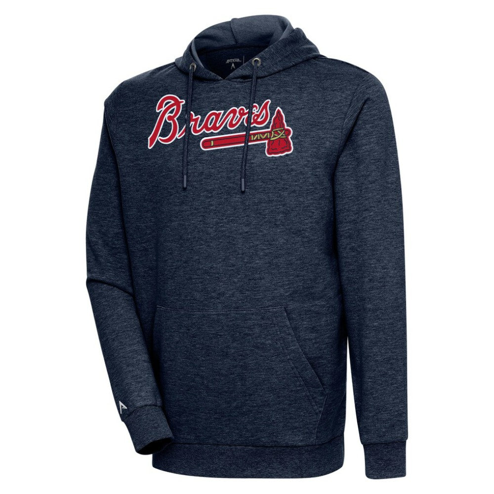 Atlanta Braves Antigua Action Pullover Hoodie - Heather Navy