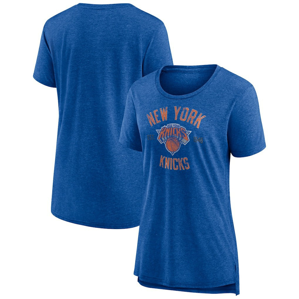 New York Knicks Women's Heritage Tri-Blend T-Shirt - Heather Blue discount