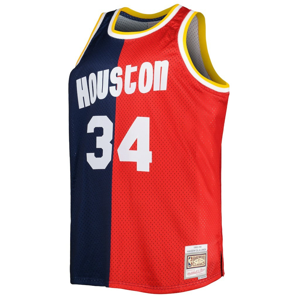 Hakeem Olajuwon Houston Rockets Big & Tall Hardwood Classics 1993/94 Split Swingman Jersey - Navy/Red | Mitchell & Ness shop