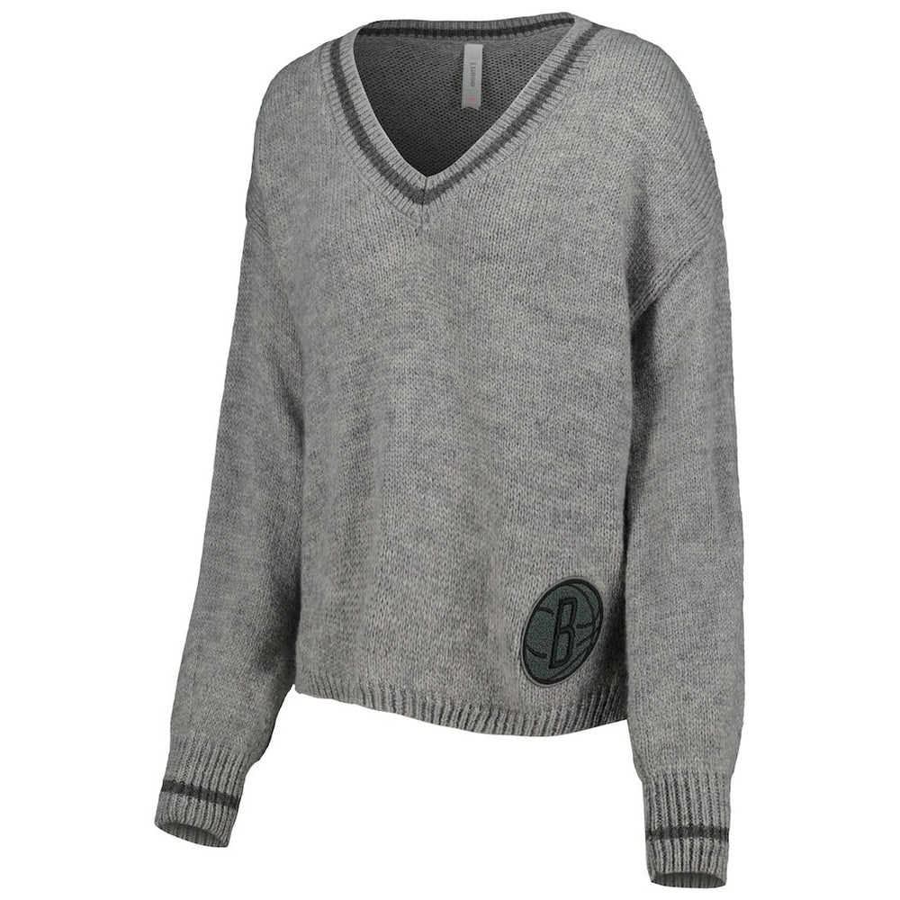 Brooklyn Nets Lusso Women's Scarletts Lantern Sleeve Tri-Blend V-Neck Pullover Sweater - Gray on sale