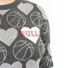 Chicago Bulls Lusso Women's Basketball Love Swarovski Crystal Intarsia Pullover Sweater sale - Charcoal on sale