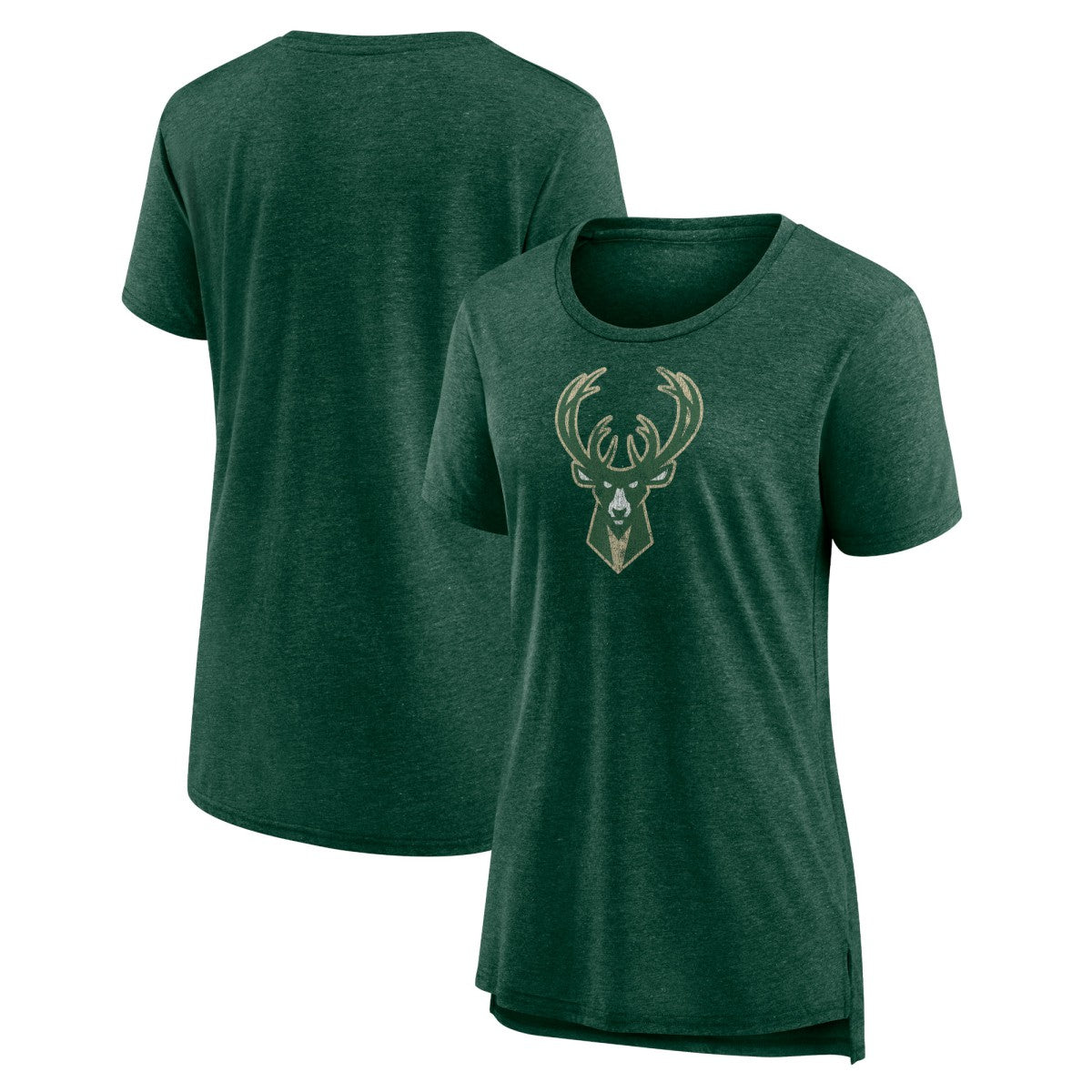 Milwaukee Bucks Women's Distressed Logo Tri-Blend T-Shirt - Heather Hunter Green outlet