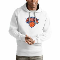 New York Knicks Antigua Team Logo Victory Pullover Hoodie - White cheap