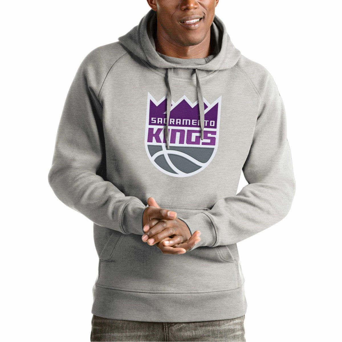 Sacramento Kings Antigua Team Logo Victory Pullover Hoodie - Heather Gray outlet