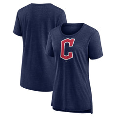 Cleveland Guardians Women's Official Wordmark Tri-Blend T-Shirt - Heather Navy