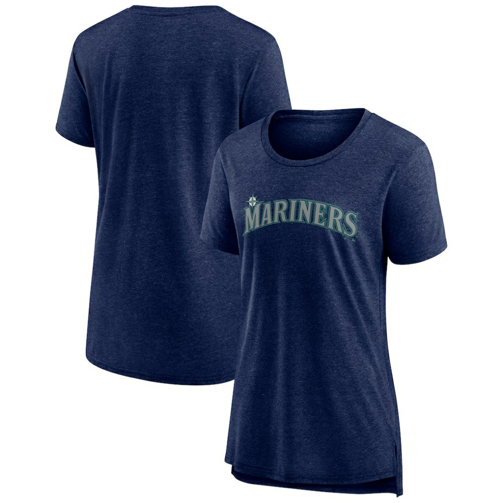 Seattle Mariners Women's Official Wordmark Tri-Blend T-Shirt - Heather Navy