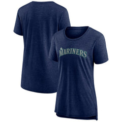 Seattle Mariners Women's Official Wordmark Tri-Blend T-Shirt - Heather Navy