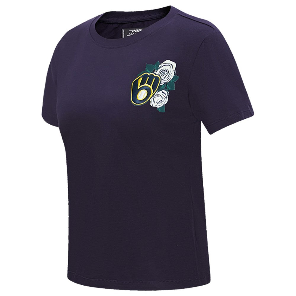 Milwaukee Brewers Pro Standard Women's Roses Fitted T-Shirt - Navy