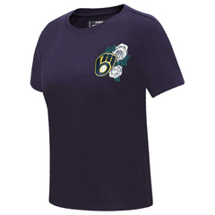 Milwaukee Brewers Pro Standard Women's Roses Fitted T-Shirt - Navy