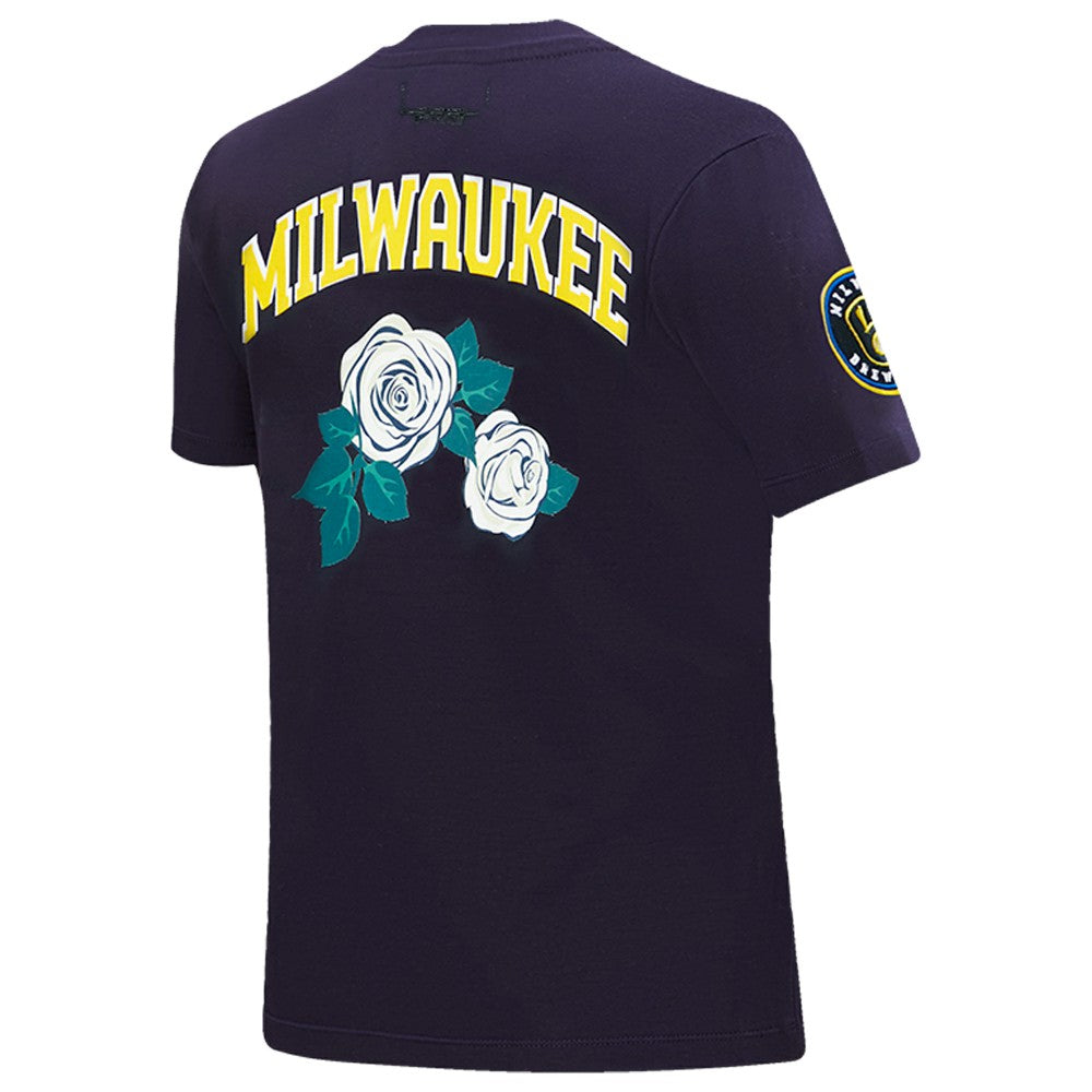 Milwaukee Brewers Pro Standard Women's Roses Fitted T-Shirt - Navy