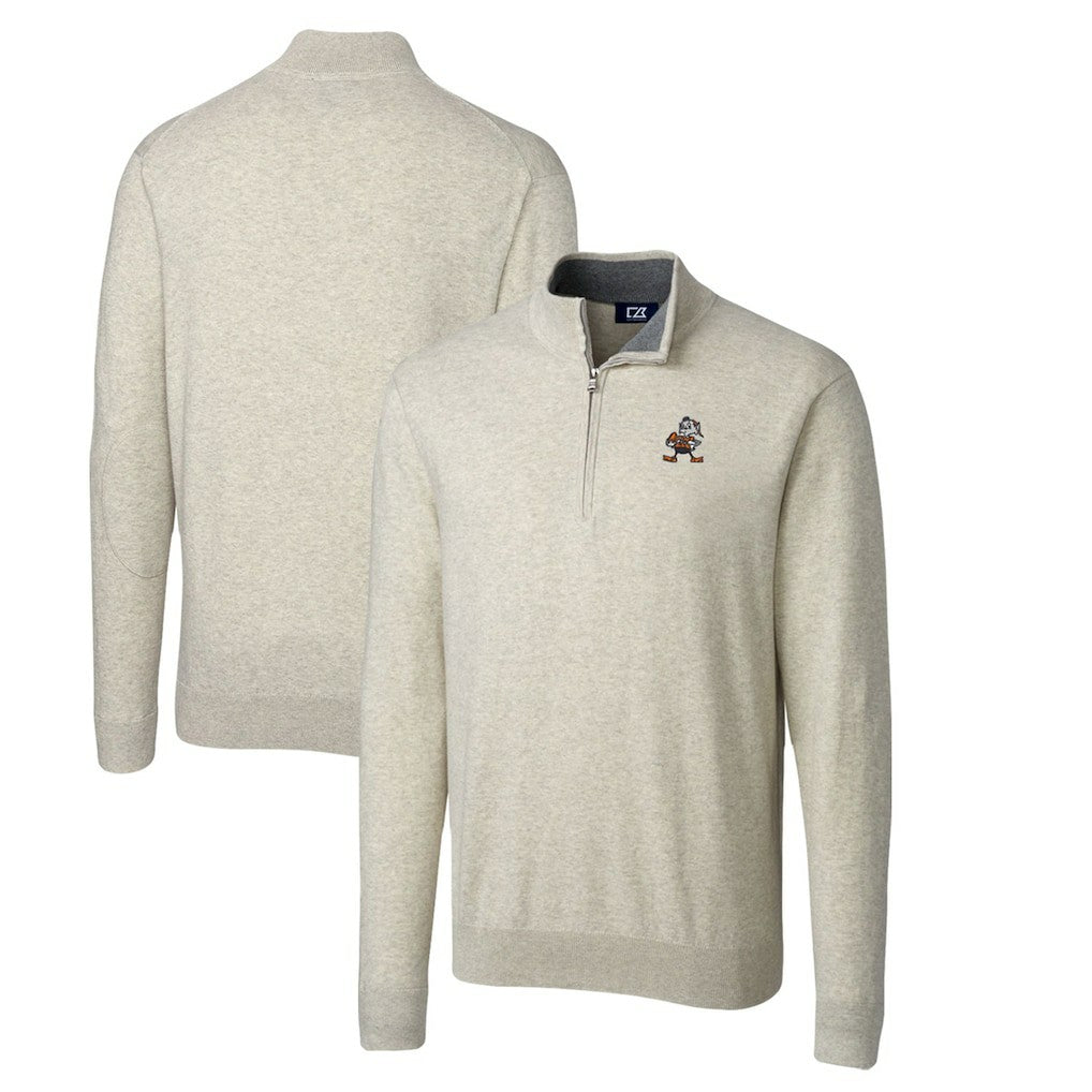 NFL Cleveland Browns Cutter & Buck Throwback Logo Lakemont Tri-Blend Big & Tall Quarter-Zip Pullover Sweater