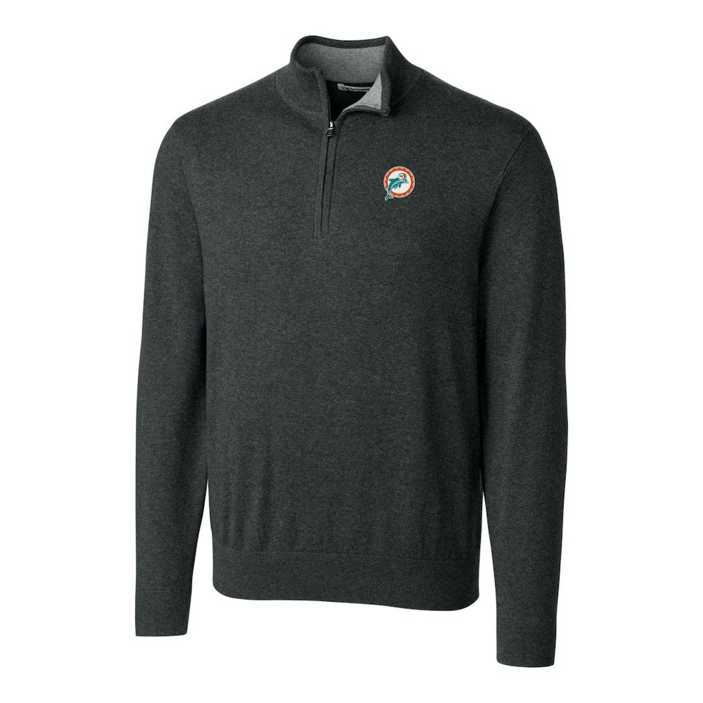 NFL Miami Dolphins Cutter & Buck Throwback Logo Lakemont Tri-Blend Big & Tall Quarter-Zip Pullover Sweater