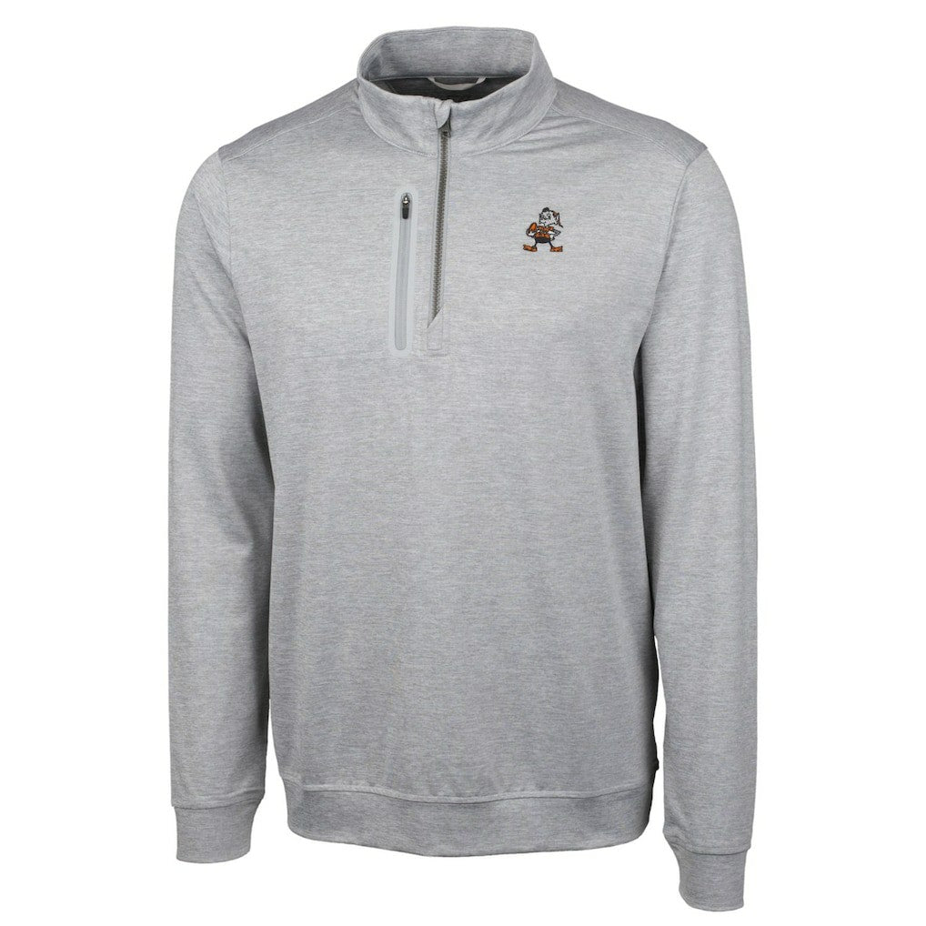 NFL Cleveland Browns Cutter & Buck Stealth Heathered Big & Tall Throwback Logo Quarter-Zip Pullover Top