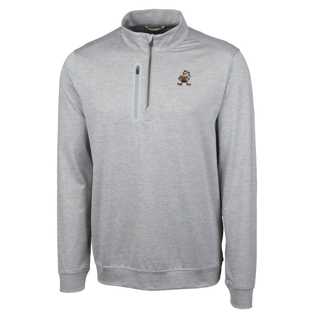 NFL Cleveland Browns Cutter & Buck Stealth Heathered Big & Tall Throwback Logo Quarter-Zip Pullover Top