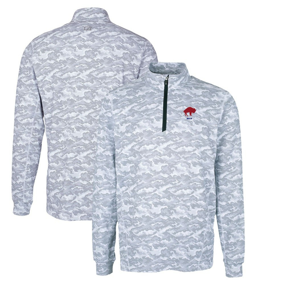 NFL Buffalo Bills Cutter & Buck Throwback Logo Big & Tall Traverse Camo Print Stretch Quarter-Zip Pullover Top