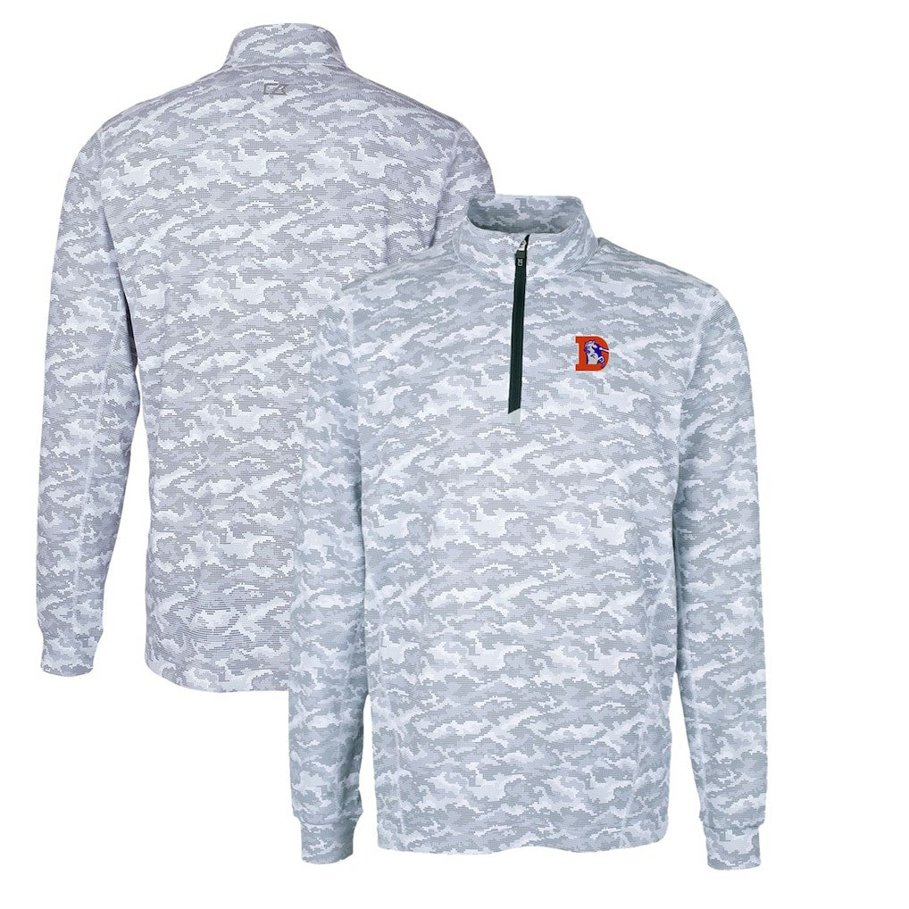NFL Denver Broncos Cutter & Buck Throwback Logo Big & Tall Traverse Camo Print Stretch Quarter-Zip Pullover Top
