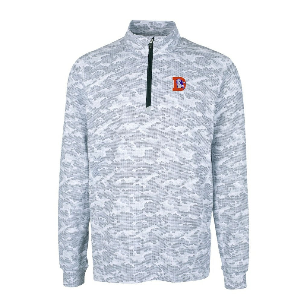 NFL Denver Broncos Cutter & Buck Throwback Logo Big & Tall Traverse Camo Print Stretch Quarter-Zip Pullover Top