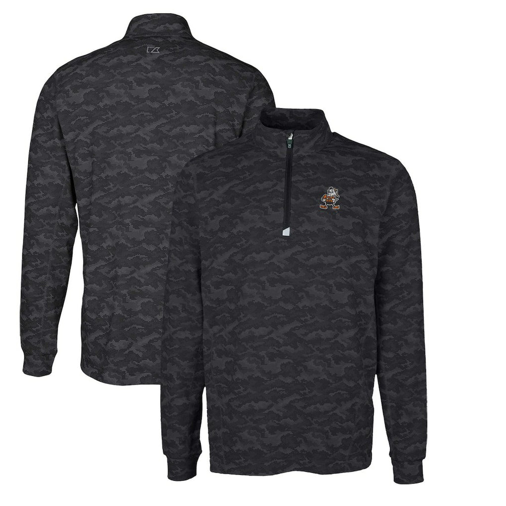 NFL Cleveland Browns Cutter & Buck Throwback Logo Big & Tall Traverse Camo Print Stretch Quarter-Zip Pullover Top