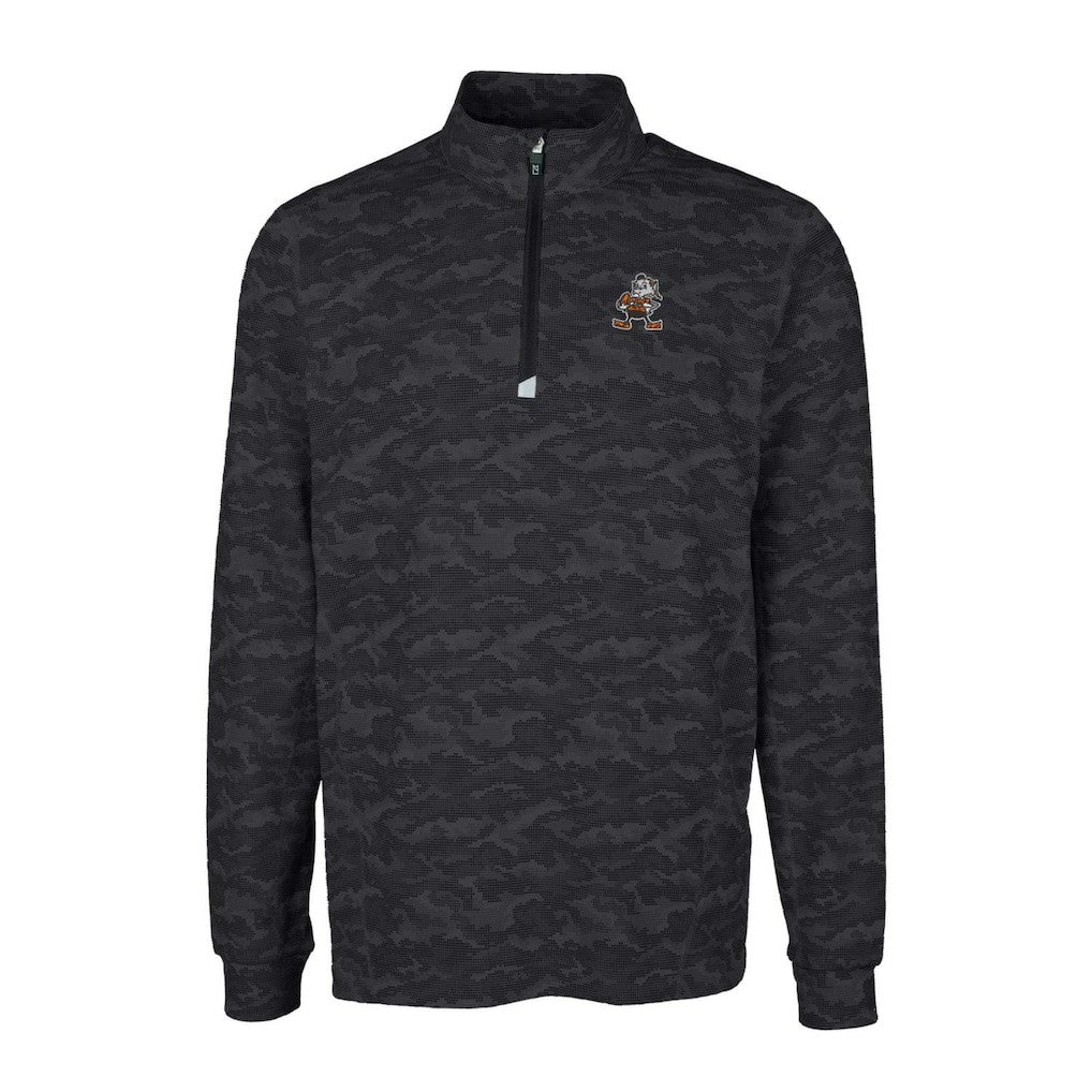 NFL Cleveland Browns Cutter & Buck Throwback Logo Big & Tall Traverse Camo Print Stretch Quarter-Zip Pullover Top