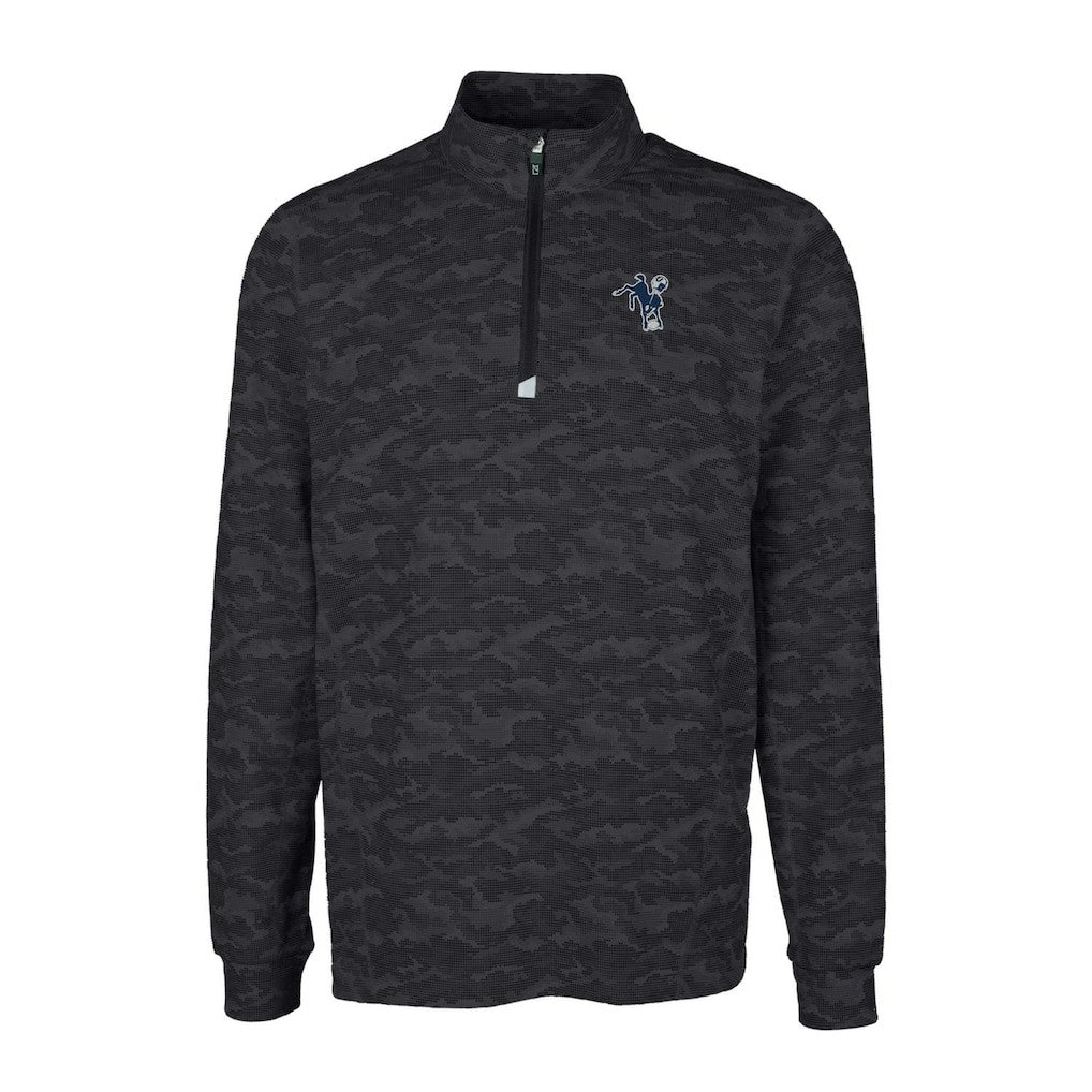 NFL Indianapolis Colts Cutter & Buck Throwback Logo Big & Tall Traverse Camo Print Stretch Quarter-Zip Pullover Top