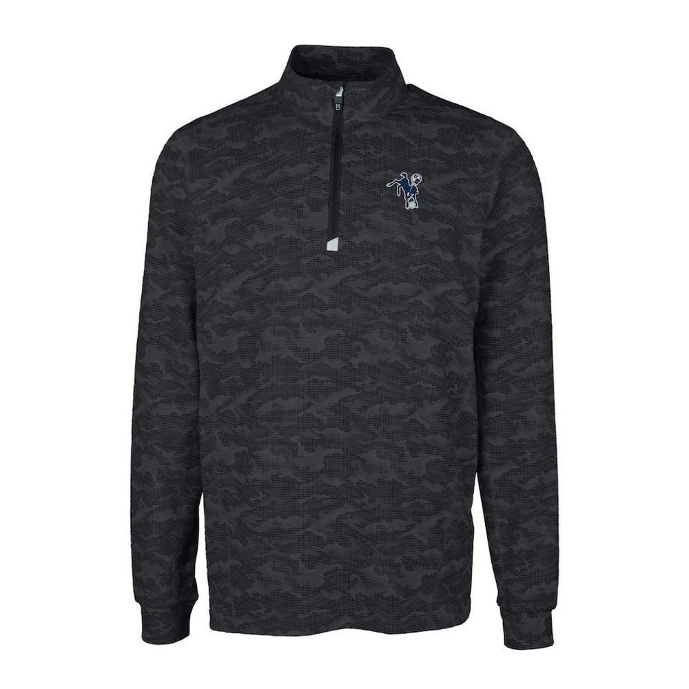 NFL Indianapolis Colts Cutter & Buck Throwback Logo Big & Tall Traverse Camo Print Stretch Quarter-Zip Pullover Top